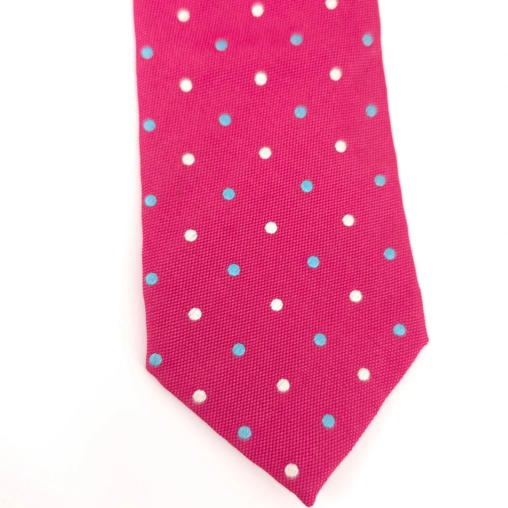 Eton Mens Tie 100% Silk Pink Polka Dot Made in Italy Luxury Necktie